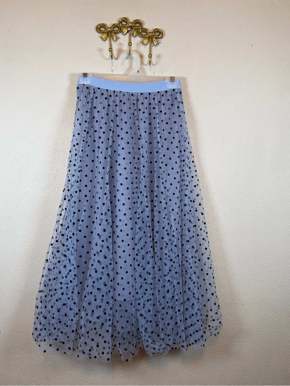 Light Blue Polka Dot Tulle Midi Skirt